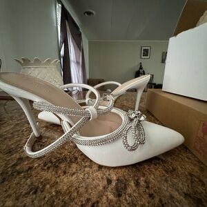 white high heel pump white rhinestone